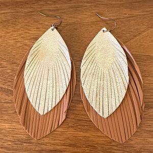 Boho Gold and Brown Leaf Leather Earrings